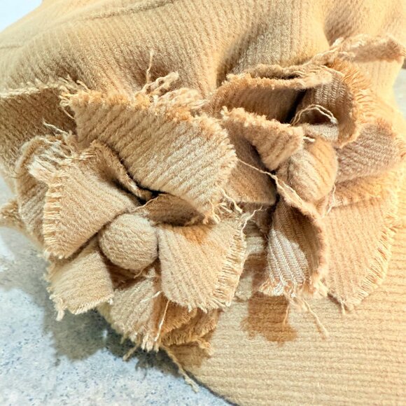 Scala Pronto Newsboy Cap Tan Corduroy Cabbie Style Hat Frayed Floral Made Italy - Picture 9 of 10